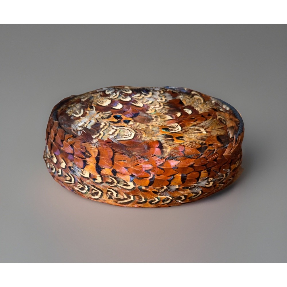 Vintage 1960s Pillbox/Round Cocktail Hat Genuine Pheasant Feather Mcm Art Deco‎